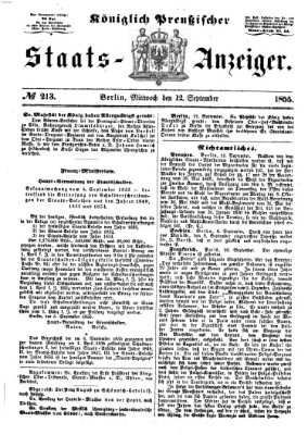 Königlich Preußischer Staats-Anzeiger (Allgemeine preußische Staats-Zeitung) Mittwoch 12. September 1855