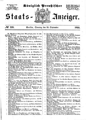 Königlich Preußischer Staats-Anzeiger (Allgemeine preußische Staats-Zeitung) Sonntag 23. September 1855