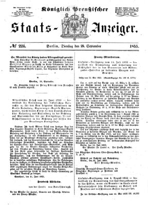 Königlich Preußischer Staats-Anzeiger (Allgemeine preußische Staats-Zeitung) Dienstag 25. September 1855