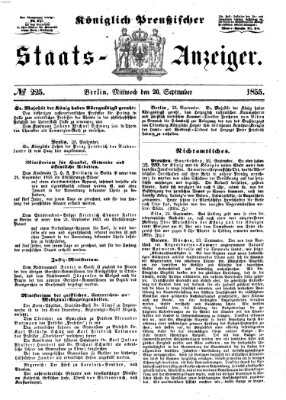 Königlich Preußischer Staats-Anzeiger (Allgemeine preußische Staats-Zeitung) Mittwoch 26. September 1855