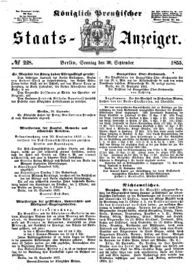 Königlich Preußischer Staats-Anzeiger (Allgemeine preußische Staats-Zeitung) Sonntag 30. September 1855