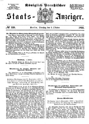 Königlich Preußischer Staats-Anzeiger (Allgemeine preußische Staats-Zeitung) Dienstag 2. Oktober 1855