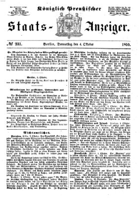 Königlich Preußischer Staats-Anzeiger (Allgemeine preußische Staats-Zeitung) Donnerstag 4. Oktober 1855