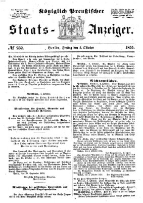 Königlich Preußischer Staats-Anzeiger (Allgemeine preußische Staats-Zeitung) Freitag 5. Oktober 1855