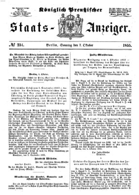 Königlich Preußischer Staats-Anzeiger (Allgemeine preußische Staats-Zeitung) Sonntag 7. Oktober 1855