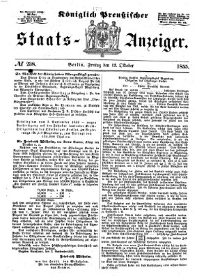 Königlich Preußischer Staats-Anzeiger (Allgemeine preußische Staats-Zeitung) Freitag 12. Oktober 1855