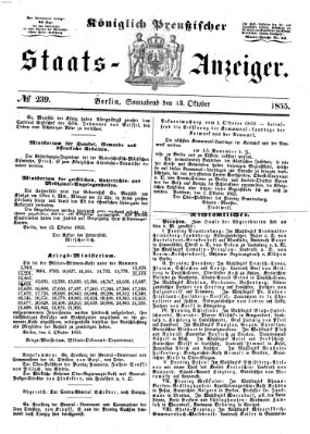 Königlich Preußischer Staats-Anzeiger (Allgemeine preußische Staats-Zeitung) Samstag 13. Oktober 1855