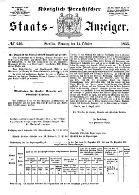 Königlich Preußischer Staats-Anzeiger (Allgemeine preußische Staats-Zeitung) Sonntag 14. Oktober 1855