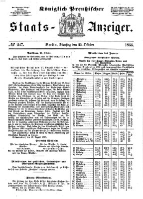 Königlich Preußischer Staats-Anzeiger (Allgemeine preußische Staats-Zeitung) Dienstag 23. Oktober 1855