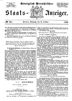 Königlich Preußischer Staats-Anzeiger (Allgemeine preußische Staats-Zeitung) Mittwoch 31. Oktober 1855