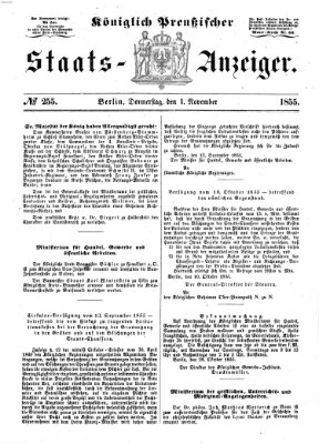 Königlich Preußischer Staats-Anzeiger (Allgemeine preußische Staats-Zeitung) Donnerstag 1. November 1855