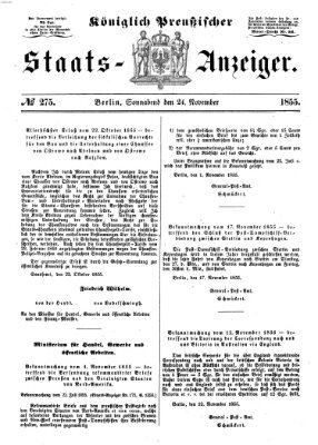 Königlich Preußischer Staats-Anzeiger (Allgemeine preußische Staats-Zeitung) Samstag 24. November 1855