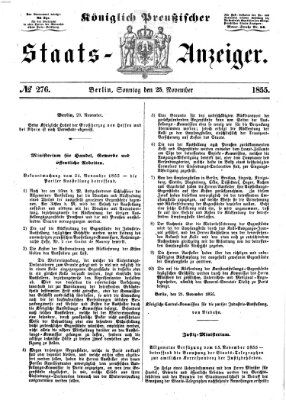 Königlich Preußischer Staats-Anzeiger (Allgemeine preußische Staats-Zeitung) Sonntag 25. November 1855