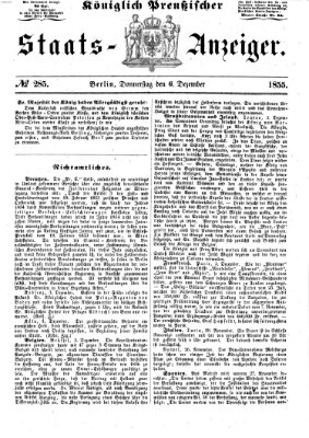 Königlich Preußischer Staats-Anzeiger (Allgemeine preußische Staats-Zeitung) Donnerstag 6. Dezember 1855