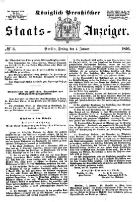 Königlich Preußischer Staats-Anzeiger (Allgemeine preußische Staats-Zeitung) Freitag 4. Januar 1856