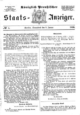 Königlich Preußischer Staats-Anzeiger (Allgemeine preußische Staats-Zeitung) Samstag 5. Januar 1856