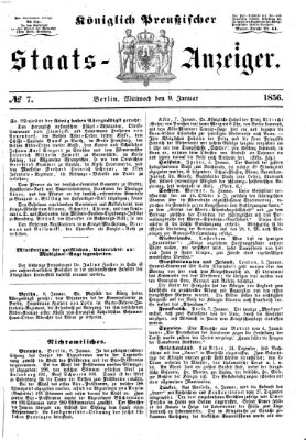 Königlich Preußischer Staats-Anzeiger (Allgemeine preußische Staats-Zeitung) Mittwoch 9. Januar 1856