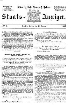 Königlich Preußischer Staats-Anzeiger (Allgemeine preußische Staats-Zeitung) Freitag 11. Januar 1856