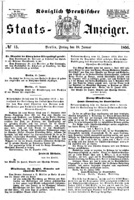 Königlich Preußischer Staats-Anzeiger (Allgemeine preußische Staats-Zeitung) Freitag 18. Januar 1856