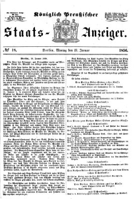 Königlich Preußischer Staats-Anzeiger (Allgemeine preußische Staats-Zeitung) Montag 21. Januar 1856