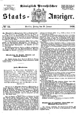 Königlich Preußischer Staats-Anzeiger (Allgemeine preußische Staats-Zeitung) Freitag 25. Januar 1856