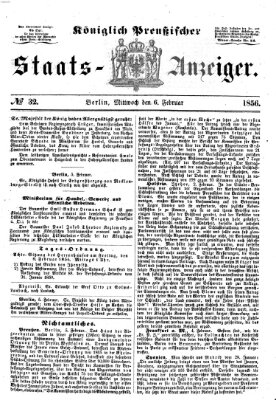 Königlich Preußischer Staats-Anzeiger (Allgemeine preußische Staats-Zeitung) Mittwoch 6. Februar 1856