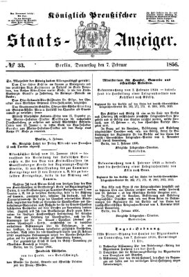 Königlich Preußischer Staats-Anzeiger (Allgemeine preußische Staats-Zeitung) Donnerstag 7. Februar 1856