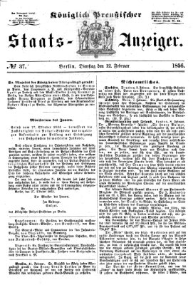 Königlich Preußischer Staats-Anzeiger (Allgemeine preußische Staats-Zeitung) Dienstag 12. Februar 1856