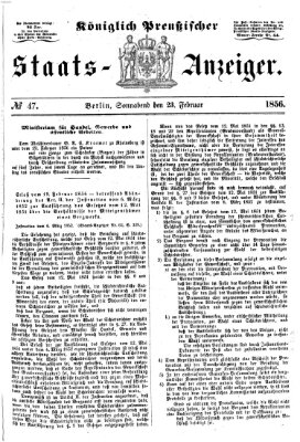 Königlich Preußischer Staats-Anzeiger (Allgemeine preußische Staats-Zeitung) Samstag 23. Februar 1856