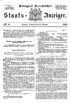 Königlich Preußischer Staats-Anzeiger (Allgemeine preußische Staats-Zeitung) Sonntag 24. Februar 1856