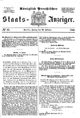 Königlich Preußischer Staats-Anzeiger (Allgemeine preußische Staats-Zeitung) Freitag 29. Februar 1856