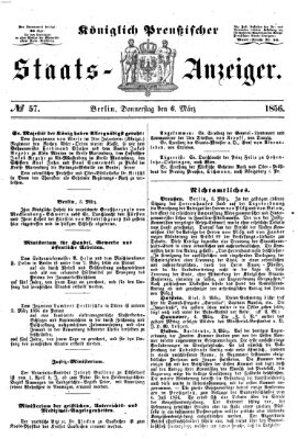 Königlich Preußischer Staats-Anzeiger (Allgemeine preußische Staats-Zeitung) Donnerstag 6. März 1856