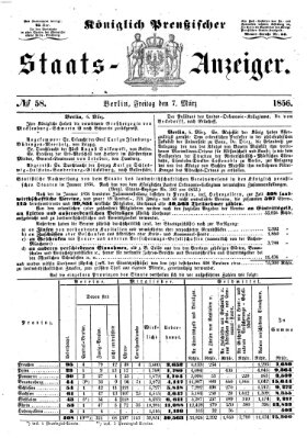 Königlich Preußischer Staats-Anzeiger (Allgemeine preußische Staats-Zeitung) Freitag 7. März 1856