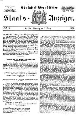 Königlich Preußischer Staats-Anzeiger (Allgemeine preußische Staats-Zeitung) Sonntag 9. März 1856