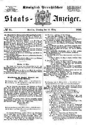 Königlich Preußischer Staats-Anzeiger (Allgemeine preußische Staats-Zeitung) Dienstag 11. März 1856