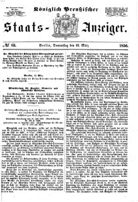 Königlich Preußischer Staats-Anzeiger (Allgemeine preußische Staats-Zeitung) Donnerstag 13. März 1856