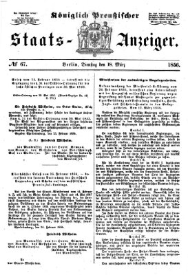 Königlich Preußischer Staats-Anzeiger (Allgemeine preußische Staats-Zeitung) Dienstag 18. März 1856