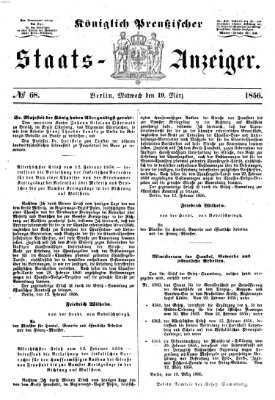 Königlich Preußischer Staats-Anzeiger (Allgemeine preußische Staats-Zeitung) Mittwoch 19. März 1856