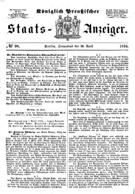 Königlich Preußischer Staats-Anzeiger (Allgemeine preußische Staats-Zeitung) Samstag 26. April 1856