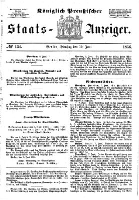 Königlich Preußischer Staats-Anzeiger (Allgemeine preußische Staats-Zeitung) Dienstag 10. Juni 1856