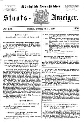 Königlich Preußischer Staats-Anzeiger (Allgemeine preußische Staats-Zeitung) Dienstag 17. Juni 1856