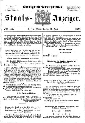 Königlich Preußischer Staats-Anzeiger (Allgemeine preußische Staats-Zeitung) Donnerstag 19. Juni 1856