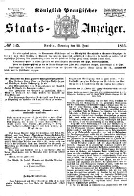 Königlich Preußischer Staats-Anzeiger (Allgemeine preußische Staats-Zeitung) Sonntag 22. Juni 1856