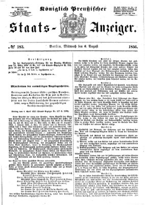 Königlich Preußischer Staats-Anzeiger (Allgemeine preußische Staats-Zeitung) Mittwoch 6. August 1856