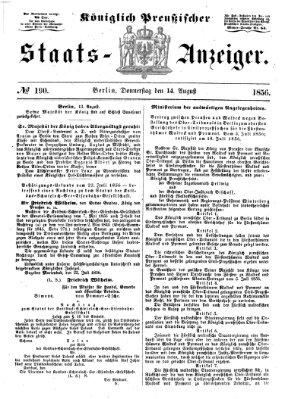 Königlich Preußischer Staats-Anzeiger (Allgemeine preußische Staats-Zeitung) Donnerstag 14. August 1856