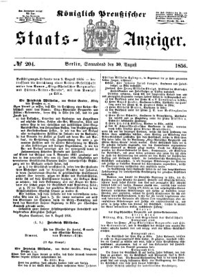 Königlich Preußischer Staats-Anzeiger (Allgemeine preußische Staats-Zeitung) Samstag 30. August 1856