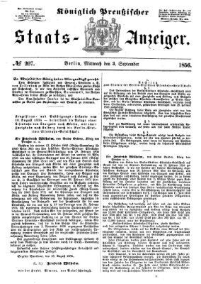 Königlich Preußischer Staats-Anzeiger (Allgemeine preußische Staats-Zeitung) Mittwoch 3. September 1856