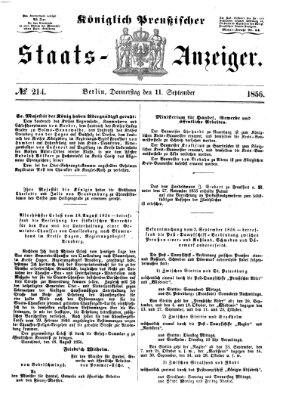 Königlich Preußischer Staats-Anzeiger (Allgemeine preußische Staats-Zeitung) Donnerstag 11. September 1856