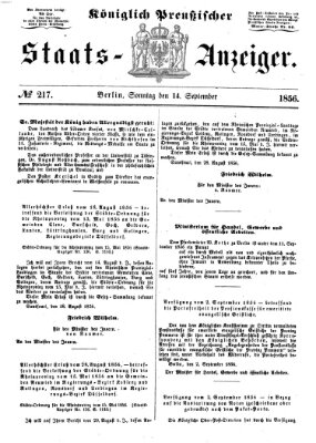 Königlich Preußischer Staats-Anzeiger (Allgemeine preußische Staats-Zeitung) Sonntag 14. September 1856