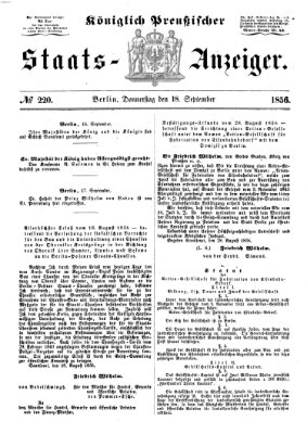 Königlich Preußischer Staats-Anzeiger (Allgemeine preußische Staats-Zeitung) Donnerstag 18. September 1856